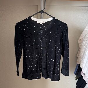 LOFT Black and White Polka Dot Cardigan -3/4 Length Sleeves